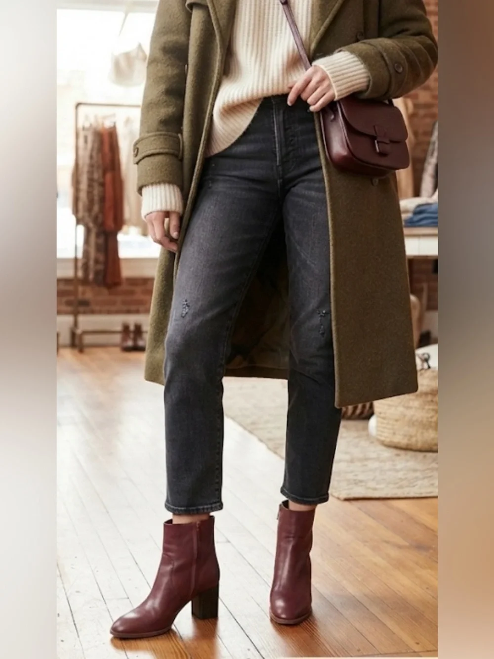 Loeffler Randall Burgundy Leather Ankle Booties with Block Heel